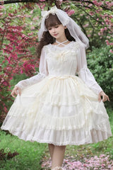 Iris Love Multi-layer Jacquard Bowknot Sweet Elegant Princess Lolita Jsk Dress 2 Colors - Apricot - 3