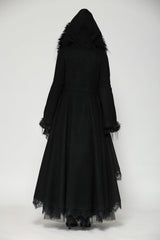 Black Long Bell Sleeves Lace Button Women's Gothic Romantic Coat with Hood - Product - 4