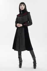 Black Jacquard Studded Mushroom Buckle Metal Cross Embroidered Women's Gothic Coat - Product - 4