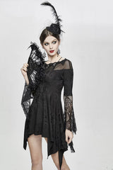 Black Horn Sleeves Off Shoulder Stretchy Knitted Sexy Lace Gothic Womens Dress - Product - 6