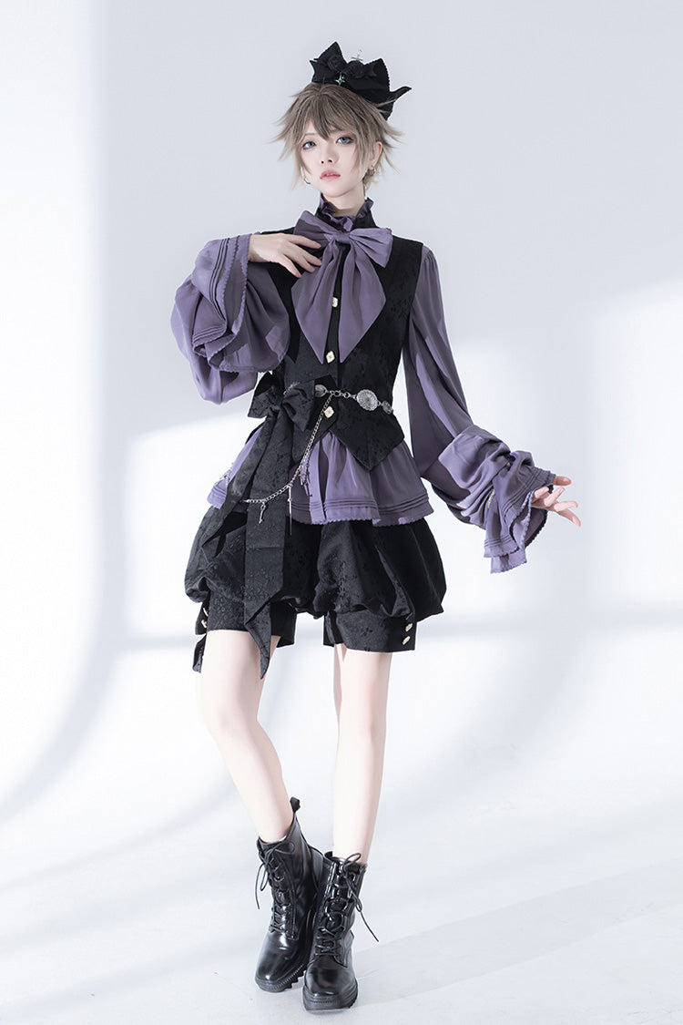 パープル Hunting Rabbits 長袖リボンゴシックヴィンテージ王子系ファッションロリータブラウス 商品画像