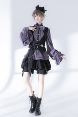 Purple Hunting Rabbits Long Sleeves Bowknot Gothic Vintage Ouji Fashion Lolita Blouse - Product - 5