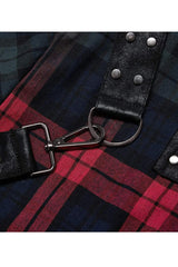 Red/Green Punk Plaid Simple Leather Loops Cotton asticity Men's Shirt - Product - 8