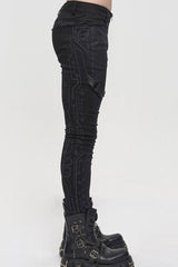 Black Punk Casual Circuit Diagram Print Asymmetric Decoration Men's Long Pants - Product - 8