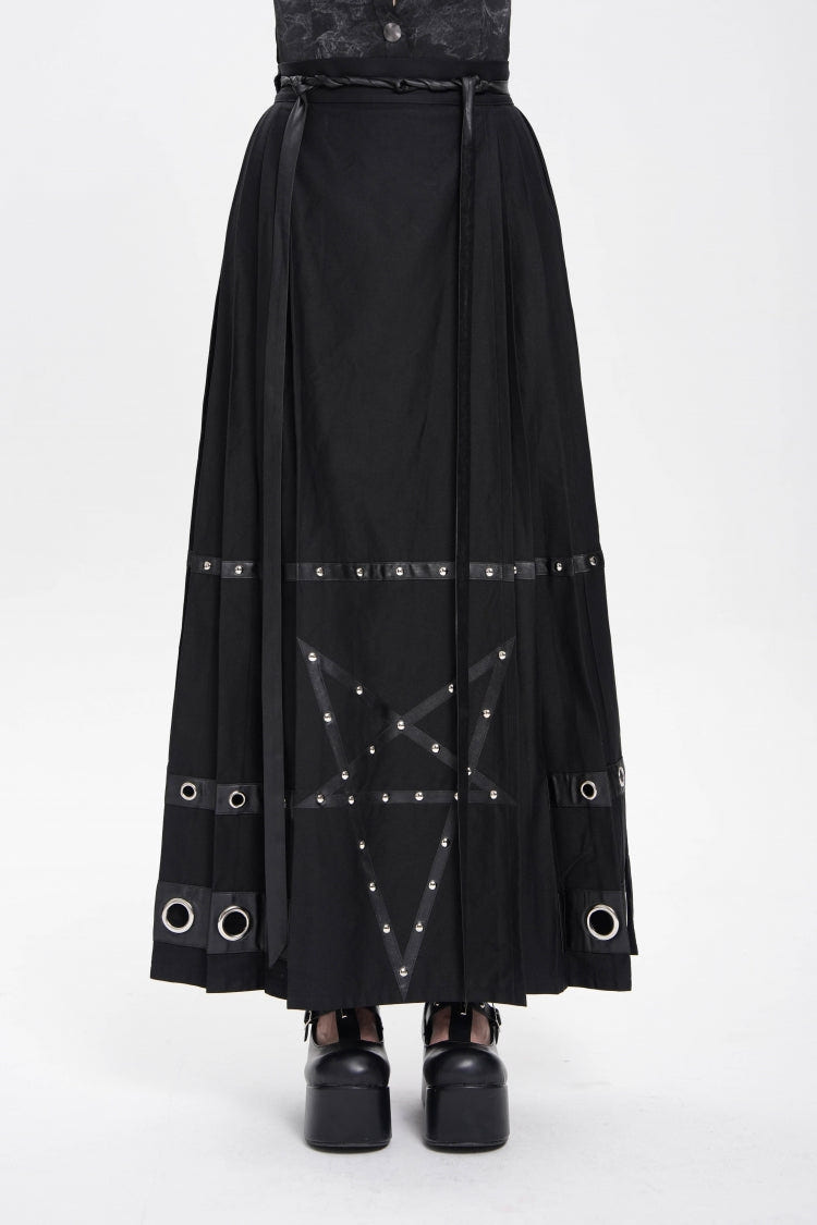 Black Eyelets Rivets Pentacle Horse-face Women's Punk Skirt - Product - 3
