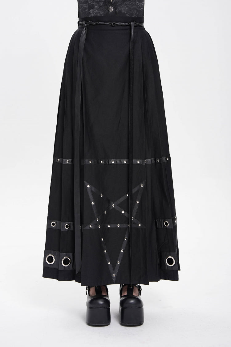 Black Eyelets Rivets Pentacle Horse-face Women's Punk Skirt - Product - 3