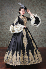 Multi-Layer Half Sleeves Trumpet Sleeves High Waisted Hollow Embroidery Print Victorian Lolita Prom Dress - Product - 2