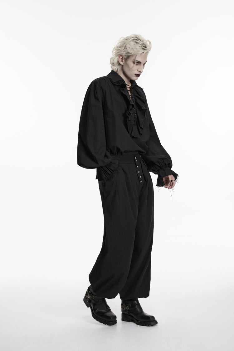 Black Studded Pleated Men's Gothic Tapered Pants - Product - 4