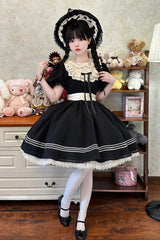 Black Doll Collar Short Sleeves Lace Daily Sweet Elegant Princess Lolita Dress - Product - 2