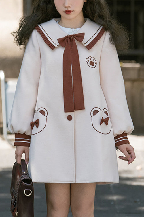 Beige Single Breasted Square Collar Long Sleeved Wool Sweet Lolita Coat - Beige - 1