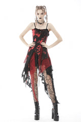 Black/Red Irregular Tie-dyed Patchwork Women's Punk Slip Dress - Black/Red - 1