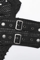 Black Short Sleeves Mesh Bubble Buckle Zipper Mens Steampunk T-Shirt - Product - 8