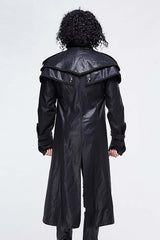 Black Punk Short Front And Long Back Cape Style Long Leather Mens Coat - Product - 3