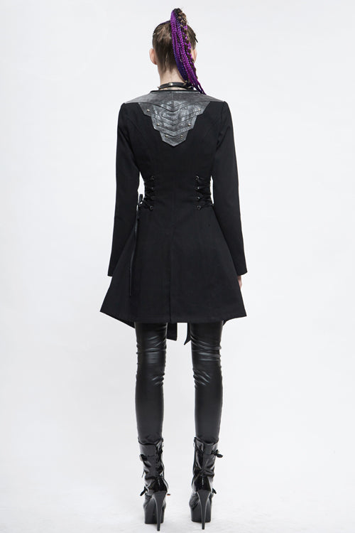 Black Hat Removable Slim Long Womens Gothic Coat - Product - 4