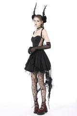 Black Sleeveless Lace-Up Layered Swallowtail Lace Women's Gothic Wedding Dress - Product - 11