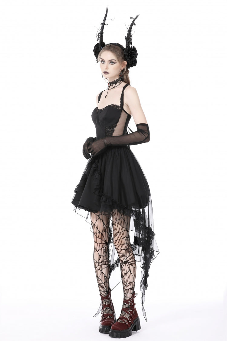 Black Sleeveless Lace-Up Layered Swallowtail Lace Women's Gothic Wedding Dress - Product - 11