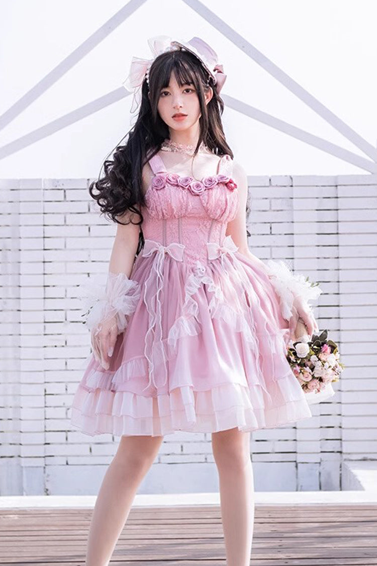 Gradient Pink Fishbone Elegant Ballet Sweet Lolita Jsk Dress - Product - 4