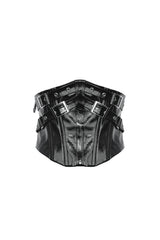 Black Lace-Up Buckled Women's Punk Patent Leather Underbust Corset - Product - 3