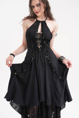 Black Halterneck Hollow Lace Women's Gothic Strap Maxi Dress - Product - 4