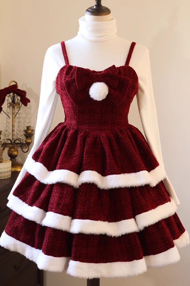 Red [Christmas Carol] Triple-Layered Bowknot Sweet Lolita Jsk Dress - Product - 2