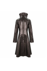 Brown Large Neckline Design Shoulder String Decoration Long Leather Women's Punk Jacket - Product - 8