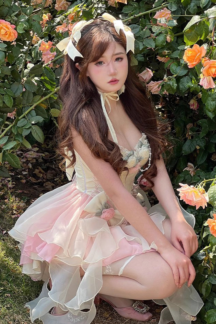 Multi-Color Peach Snow Mountain Romantic Girl V Neck Sleeveless Sweet Lolita Dress - Product - 5