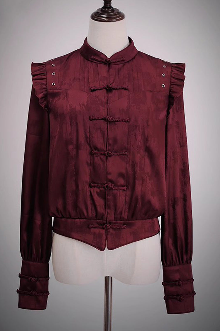 [Bone Dragon] Stand Collar Long Sleeves Ruffle Embroidery Ouji Fashion Classic Lolita Blouse 3 Colors - Product - 8