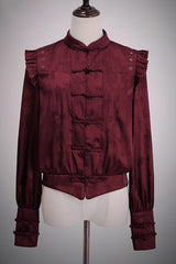 [Bone Dragon] Stand Collar Long Sleeves Ruffle Embroidery Ouji Fashion Classic Lolita Blouse 3 Colors - Product - 8