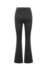 Black Women's Punk Buckled Straps Cut-Out Sheer Mesh Patchwork Flare Pants - Product - 15