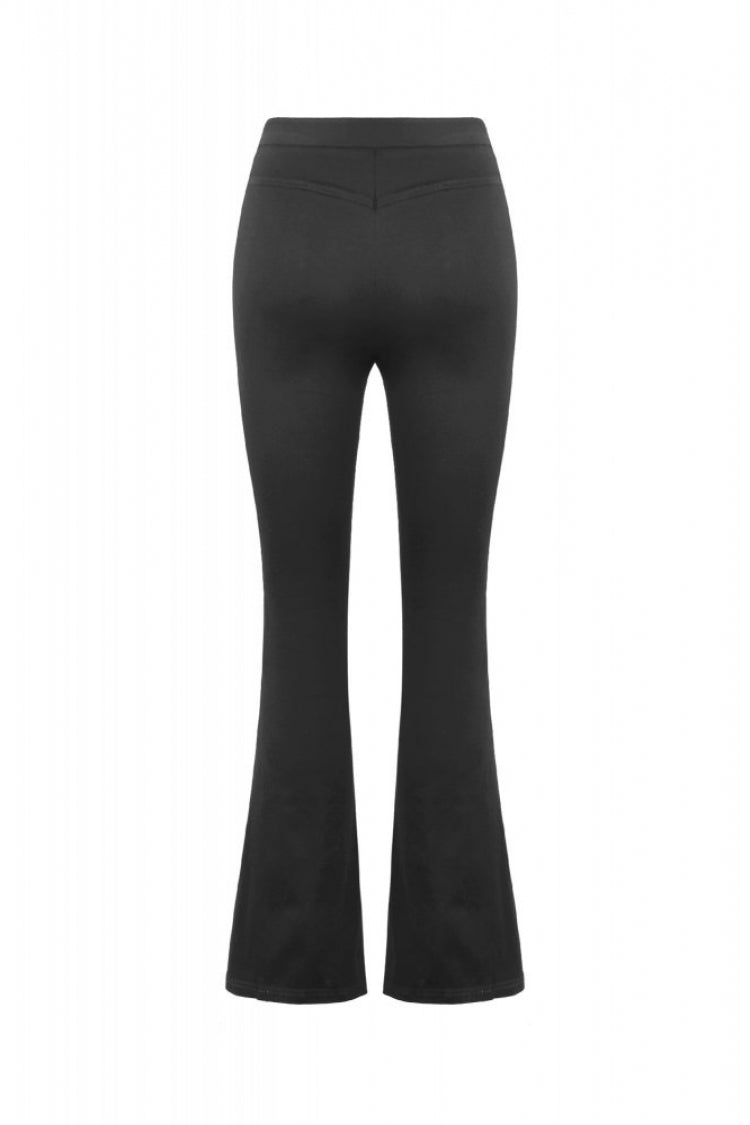 Black Women's Punk Buckled Straps Cut-Out Sheer Mesh Patchwork Flare Pants - Product - 15