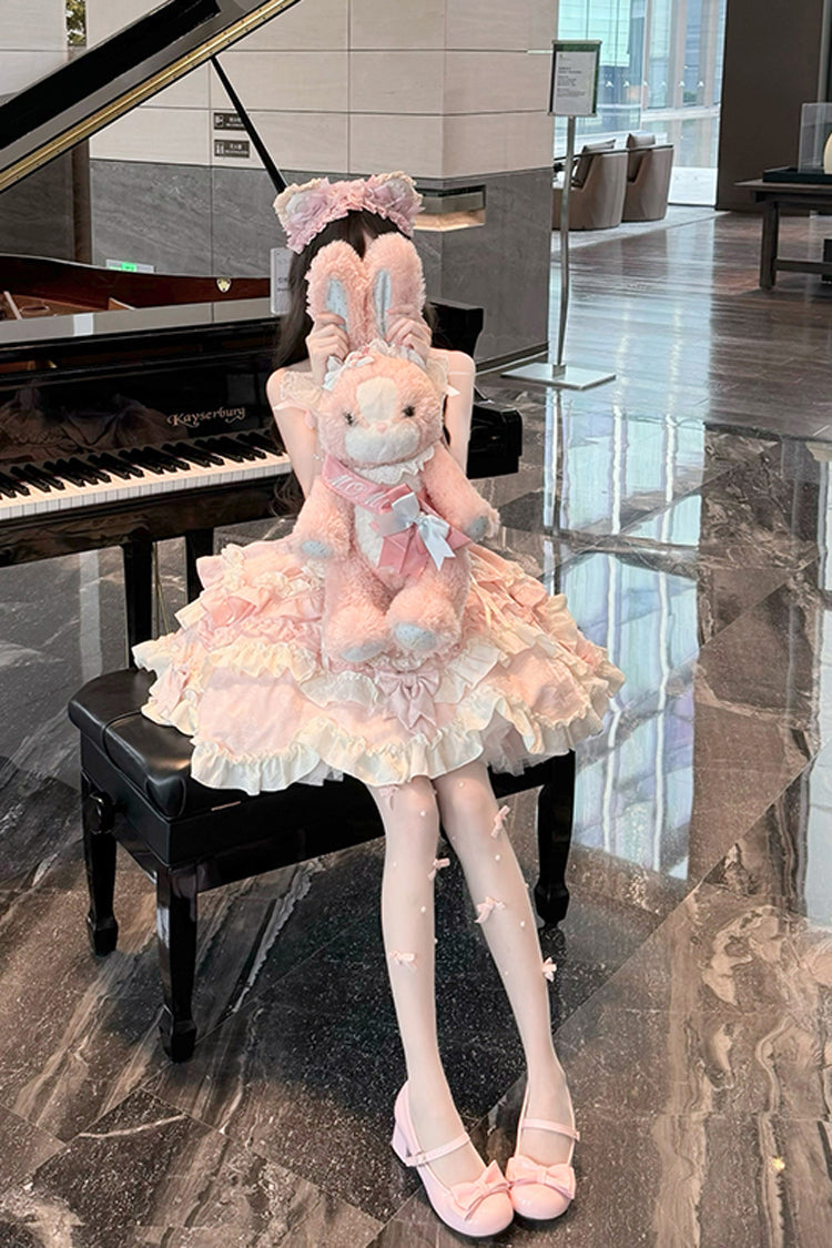 Pink [Heart of Butterfly] Halterneck Sleeveless Multi-Layered Ruffle Embroidery Princess Ballet Lolita Jsk Dress Set - Product - 5