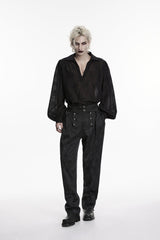 Black Floral Jacquard Men's Gothic Gorgeous Double-breasted Pants - Product - 2