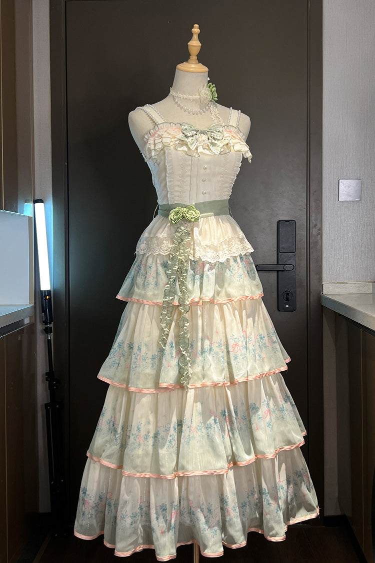 Green [Lilac Thoughts] Sleeveless Gradient Multi-Layered Print Ruffle Bowknot Lace Sweet Lolita Dress Set - Product - 4