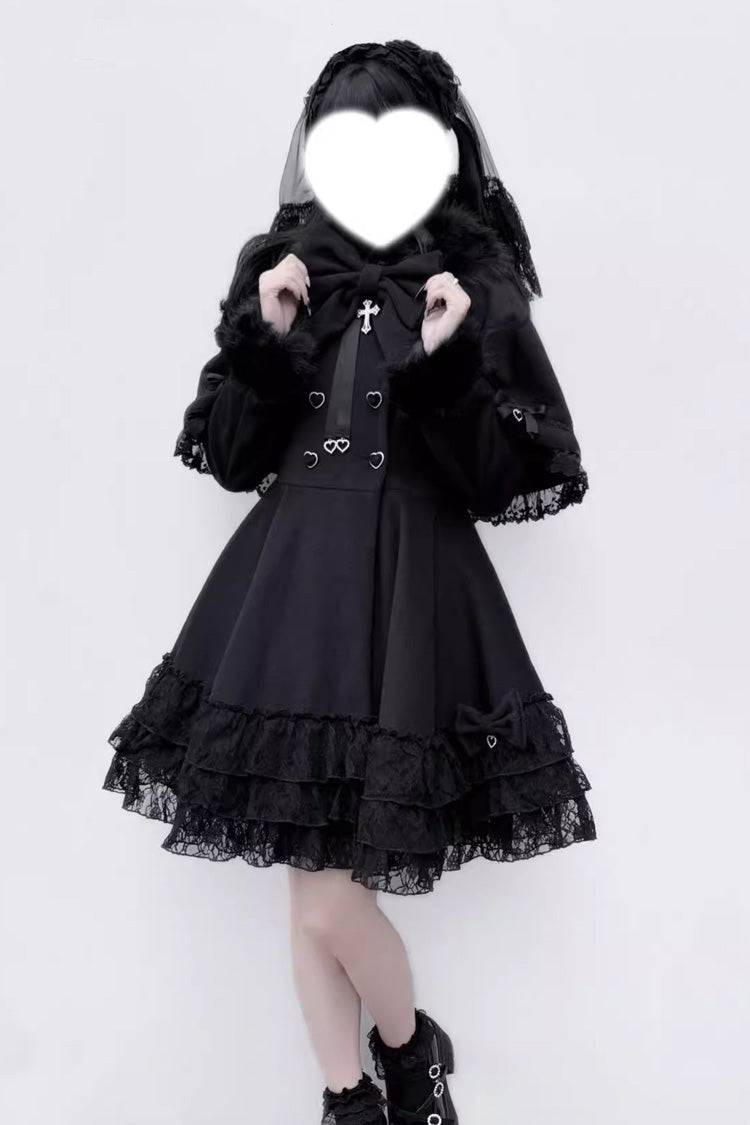 Magician Long Sleeves Removable Cape Bowknot Lace Gothic Jirai Kei Coat - Product - 2
