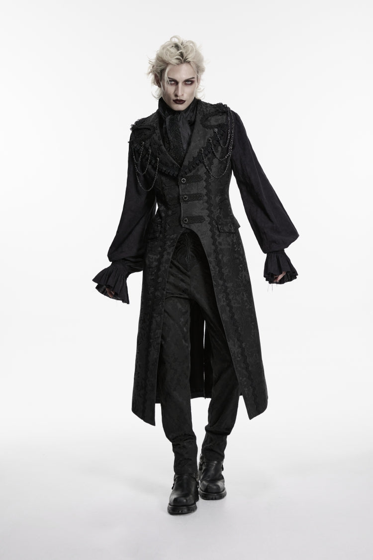 Black Jacquard Chain-Decorated Men's Gothic Long Vest - Product - 4
