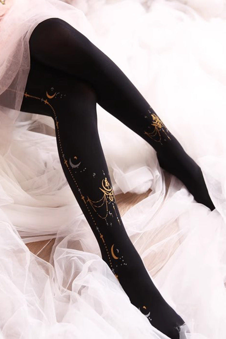 Black Hot Stamping Print Sweet Lolita Pantyhose 13 Styles - Style4 - 4