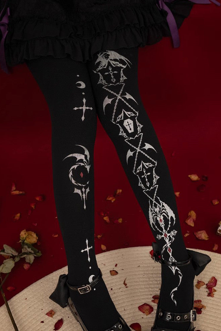 Solid Color Print 120D Velvet Sweet Lolita Leggings 2 Colors - Black - 3