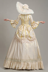 Champagne Half Sleeves Square Collar High Waisted Ruffled Victorian Lolita Prom Dress - Product - 3
