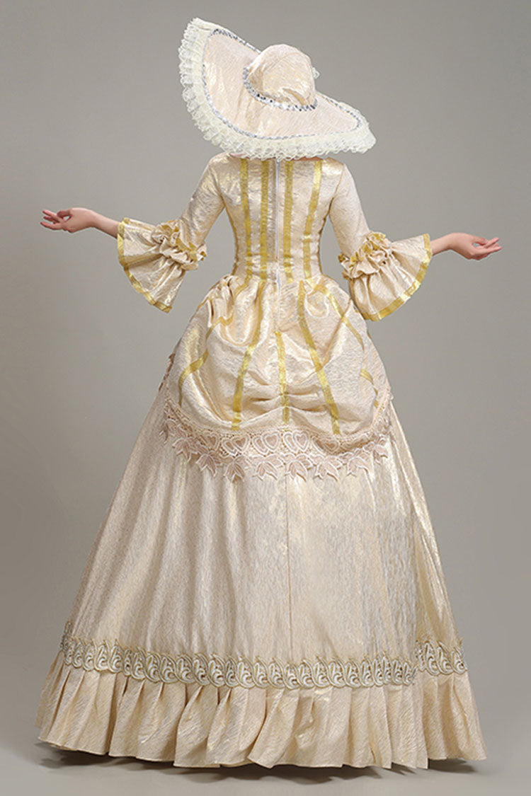 Champagne Half Sleeves Square Collar High Waisted Ruffled Victorian Lolita Prom Dress - Product - 3