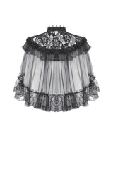 Black Sleeveless Ruffled Lace Spliced Mesh Women's Gothic Cape - Product - 18