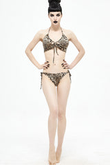Brown Lace-Up Leopard Print Sides Women's Punk Swimsuit Suit - Product - 5