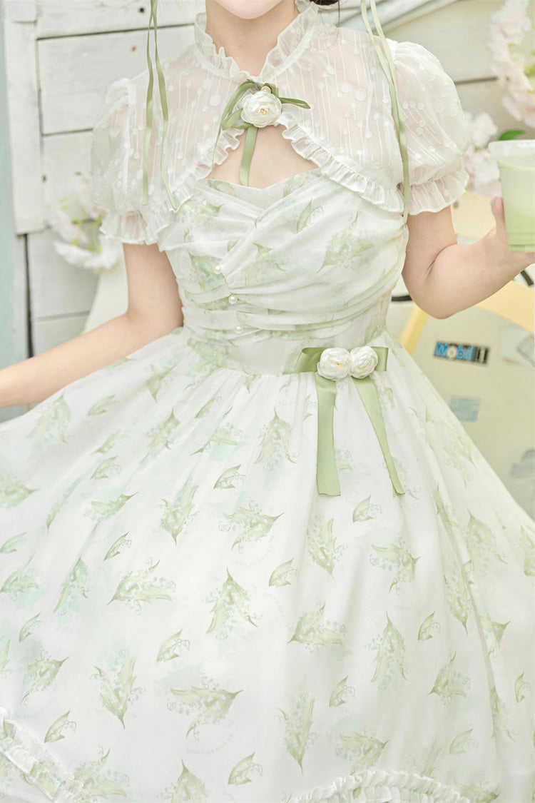 Lily of the Valley Spring Short Sleeves Jacquard Print Bowknot Irregular Sweet Lolita Jsk Dress - Product - 9