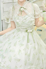Lily of the Valley Spring Short Sleeves Jacquard Print Bowknot Irregular Sweet Lolita Jsk Dress - Product - 9