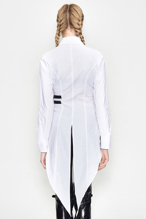 White Cotton Long Swallowtail Womens Punk Blouse - Product - 3