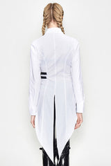 White Cotton Long Swallowtail Womens Punk Blouse - Product - 3