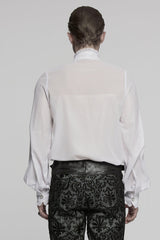White Stand Collar Long Sleeves Ruffle Embroidery Men's Gothic Blouse - Product - 3