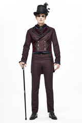 Red Front Floral Webbing Metal Retro Button Weft Velveteen Men's Gothic Tailcoat - Product - 3
