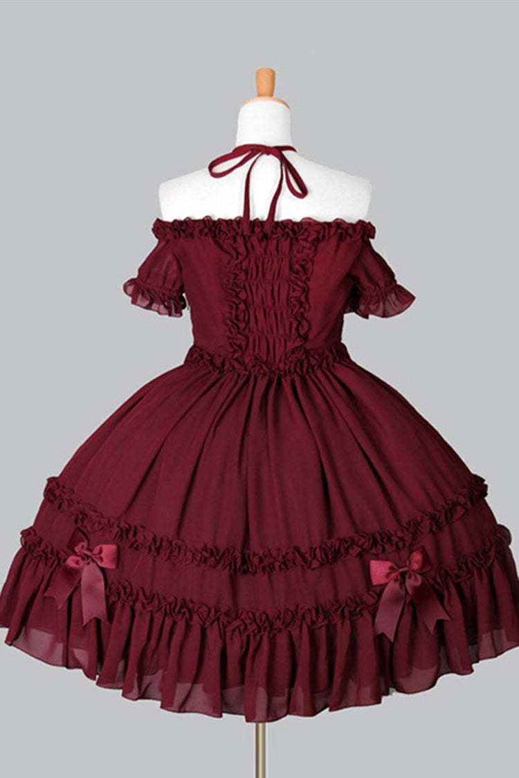 Chiffon Binding Strap Short Sleeves Boat Neck Classic Lolita Dress - Product - 3