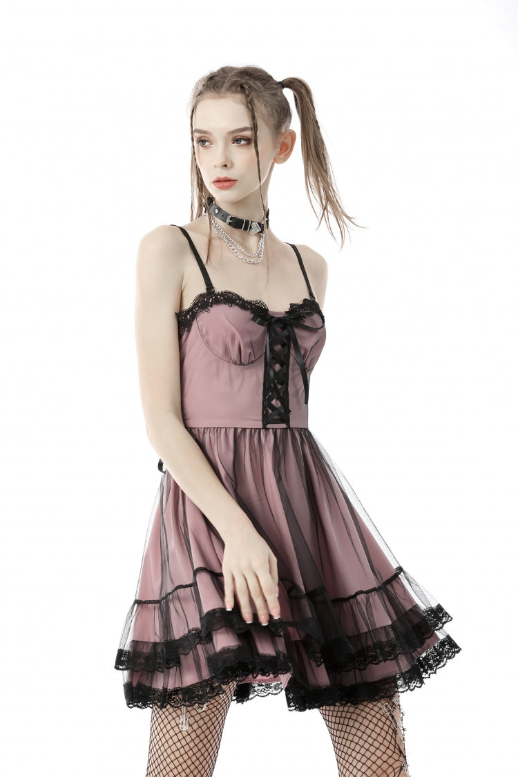 Pink Sleeveless Multi-Layered Lace Women's Lolita Slip Dress Graduation Dress - Product - 10