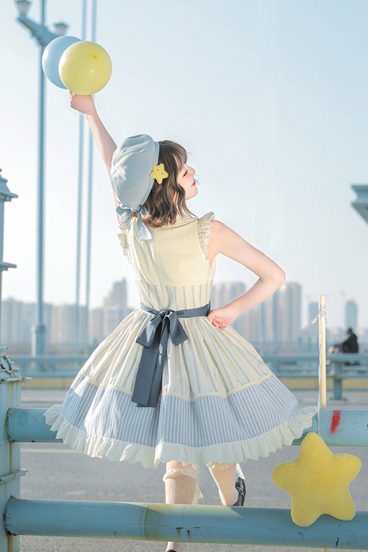 Blue/Ivory Catch The Stars Print Navy Style Sleeveless Ruffle Bowknot Sweet Lolita Dress - Product - 3